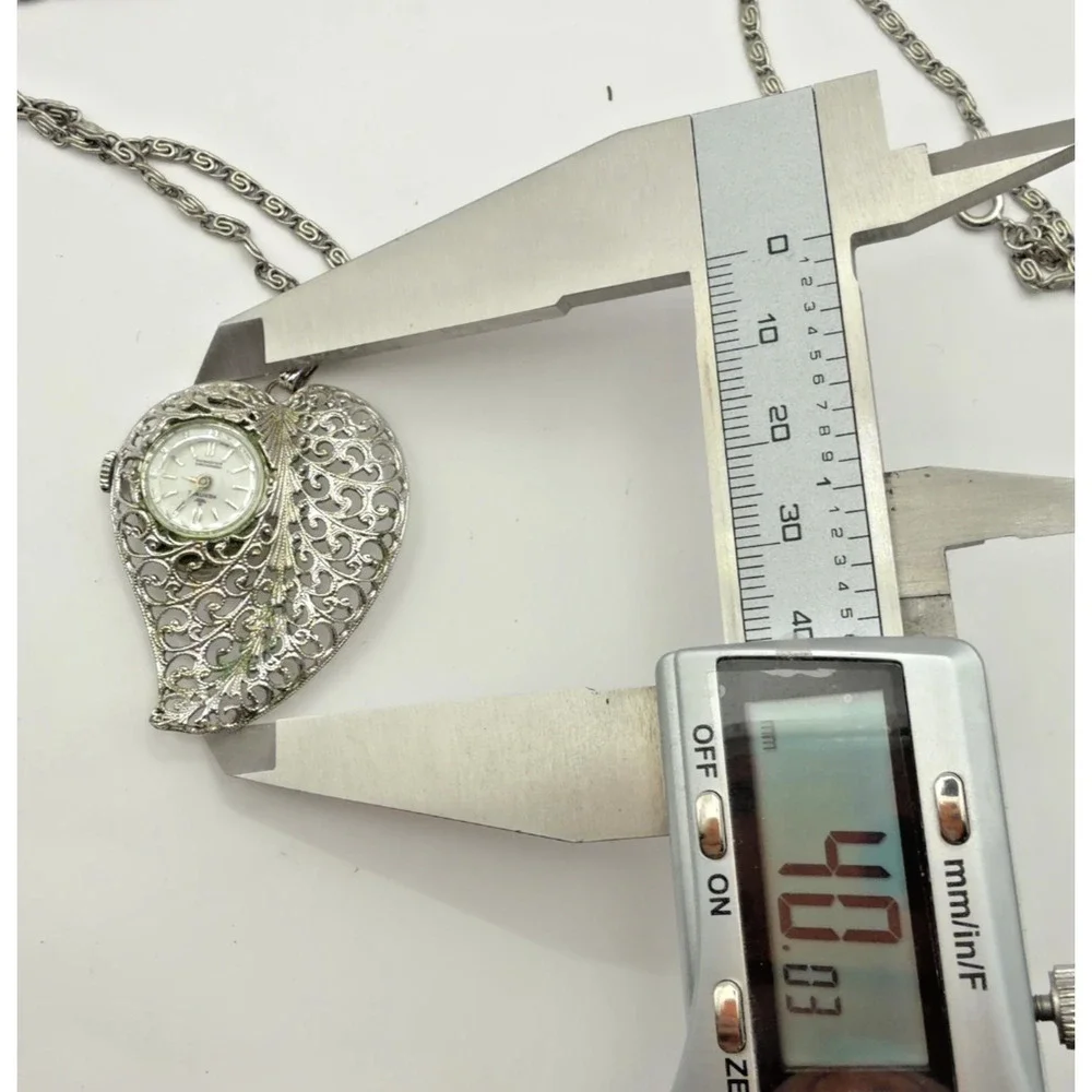 Heritage Swiss Pendant Watch Necklace Filigree Leaf Holder 1 Jewel Vintage